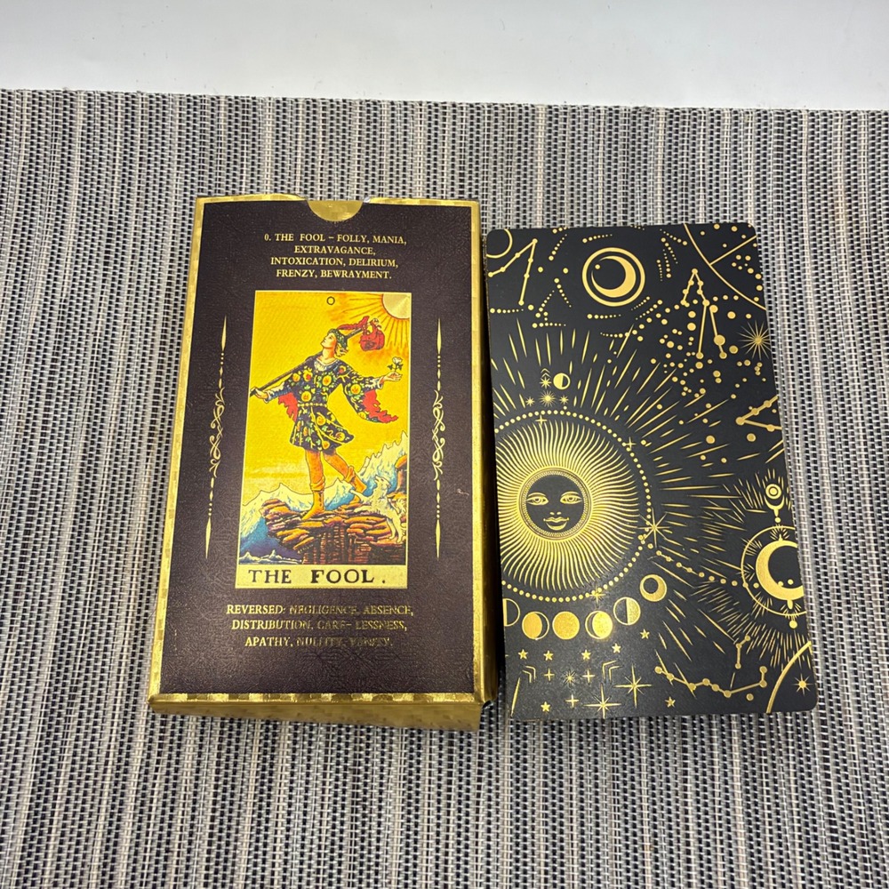 Gold Foil Tarot Deck Black and Gold Rider Waite Smith Cards with Meanings Boxed